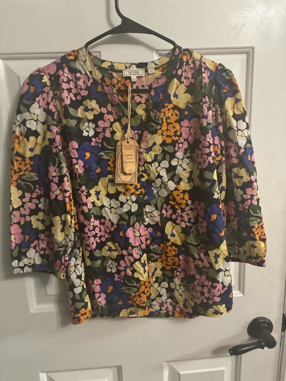 Fat Face Floral Puff-Sleeve Blouse — Yellow, Pink, Blue, Green, White